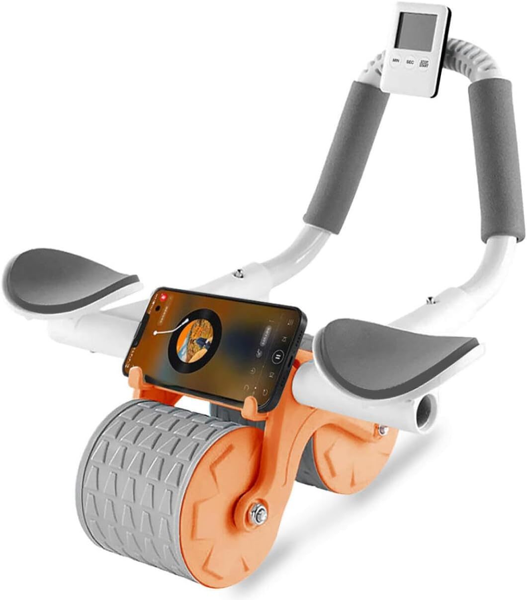 Orange Health Belt Table,Ab Roller Wheel, Automatic Rebound Abdominal Wheel Abs Workout Equipment for Strengthening Core Muscles Exerciser with Timer & Knee Pad Accessoriess