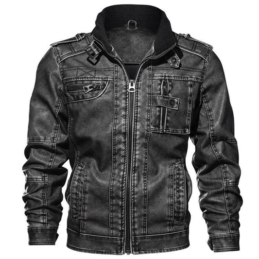 "Heren PU leren staande kraag jas - Casual rits bovenkleding (XL-7XL) | Stijlvolle en duurzame modejas"