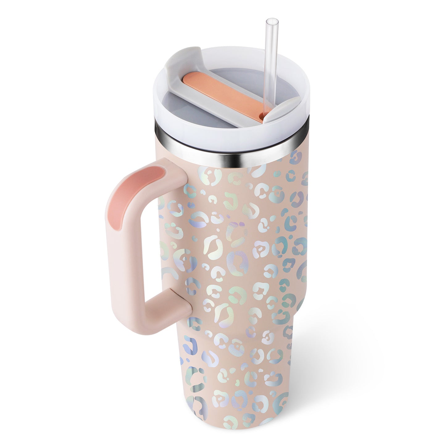 40 oz Insulated Tumbler with Handle & Straw – Stainless Steel Spill-Proof Travel Mug with Lid, Fits Car Cup Holder – Coffee Cup Gift for Valentine, Office, Gym, or Travel