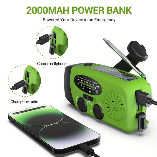 "Zonne-noodradio en powerbank – AM/FM/NOAA-weer, LED-zaklamp"