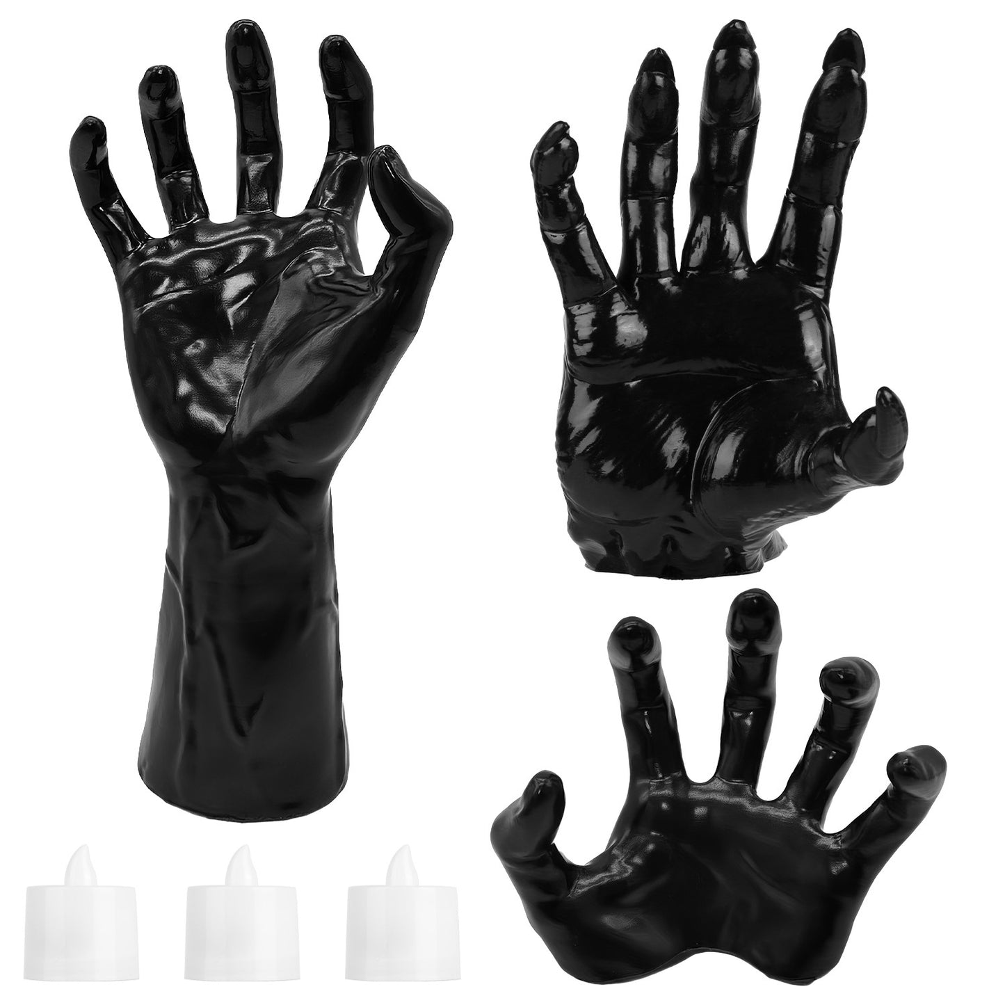 “3pcs Creepy Reaching Hands with LED Candles – Wall Mounted Halloween Decoration, Gothic Witch Devil Hand Horror Sculpture, Spooky Life-Sized Haunted House Decor”