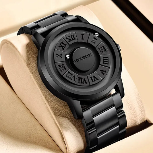 LIGE Luxury Watch Men Creative Scrolling Pointer Magnetic Force Sport Watches Men Quartz Chronograph Man Clock Relogio Masculino - leather brown black