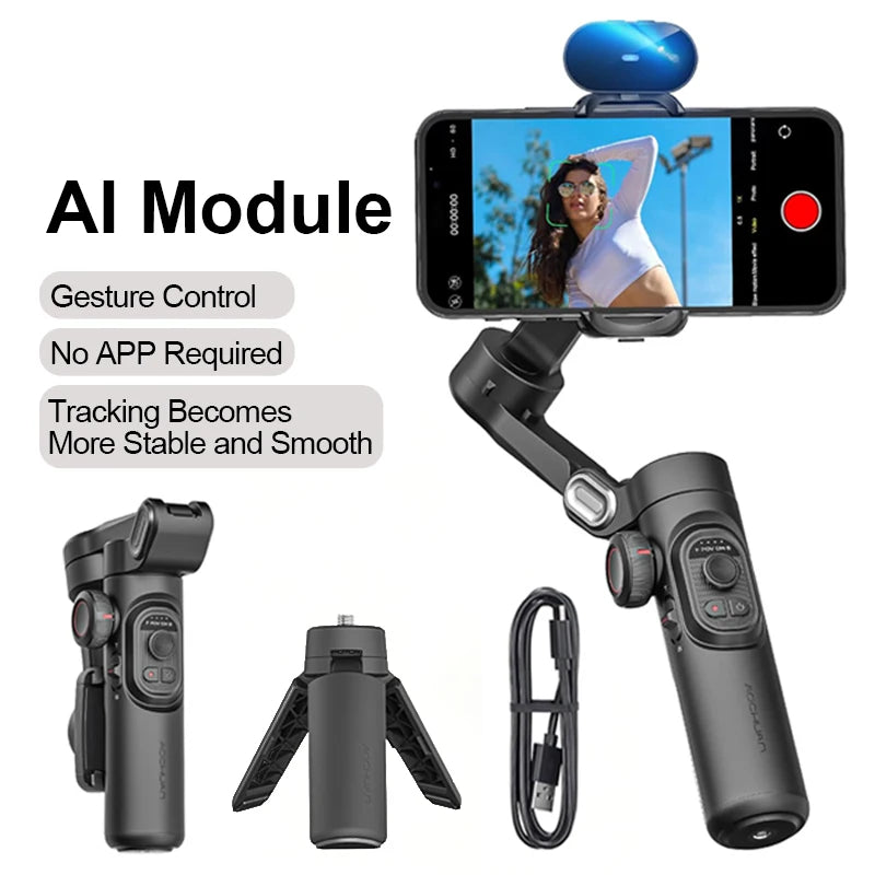 AOCHUAN Smart XE 3-assige Gimbal Stabilisator met Vullicht – Professionele Smartphone Stabilisator voor iPhone & Android | Gezichtsherkenning, TikTok & Vlogging Essentieel