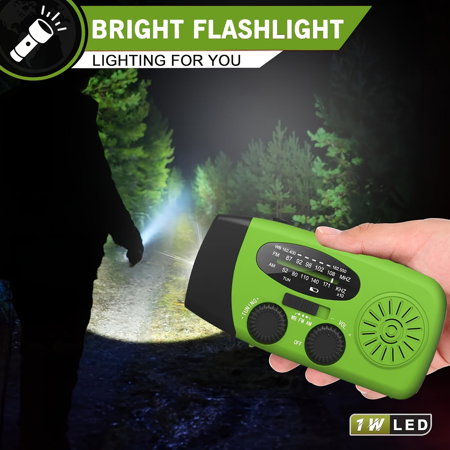 "Zonne-noodradio en powerbank – AM/FM/NOAA-weer, LED-zaklamp"