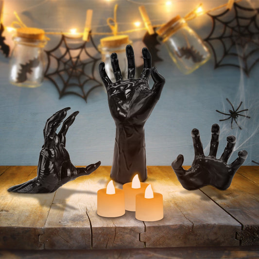 “3pcs Creepy Reaching Hands with LED Candles – Wall Mounted Halloween Decoration, Gothic Witch Devil Hand Horror Sculpture, Spooky Life-Sized Haunted House Decor”