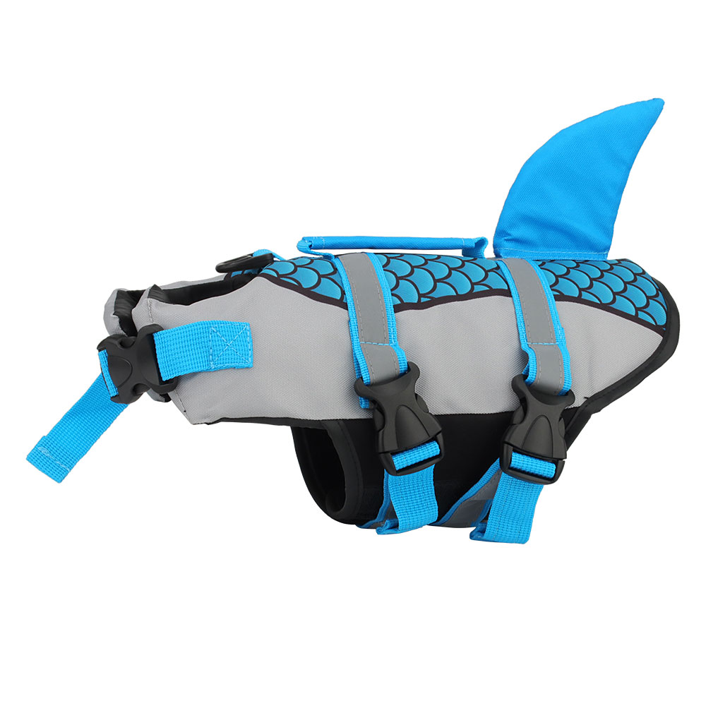 Dog Life Jacket with Shark Fin, Adjustable Pet Float Vest with Reflective Stripes and Life Handle, Life Buoy