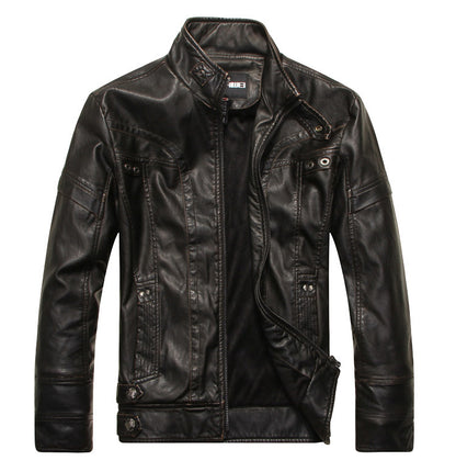 Foreign Trade Leather Jacket Men's Leather Jacket European And American Fashion Slim Fit Men's Motorcycle PU Leather Jacket With Velvet Leather Jacket Trendy
