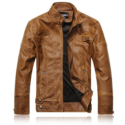 Foreign Trade Leather Jacket Men's Leather Jacket European And American Fashion Slim Fit Men's Motorcycle PU Leather Jacket With Velvet Leather Jacket Trendy