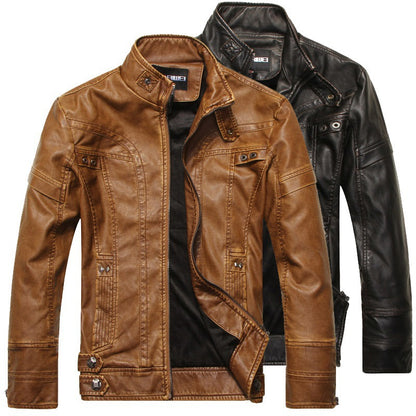 Foreign Trade Leather Jacket Men's Leather Jacket European And American Fashion Slim Fit Men's Motorcycle PU Leather Jacket With Velvet Leather Jacket Trendy