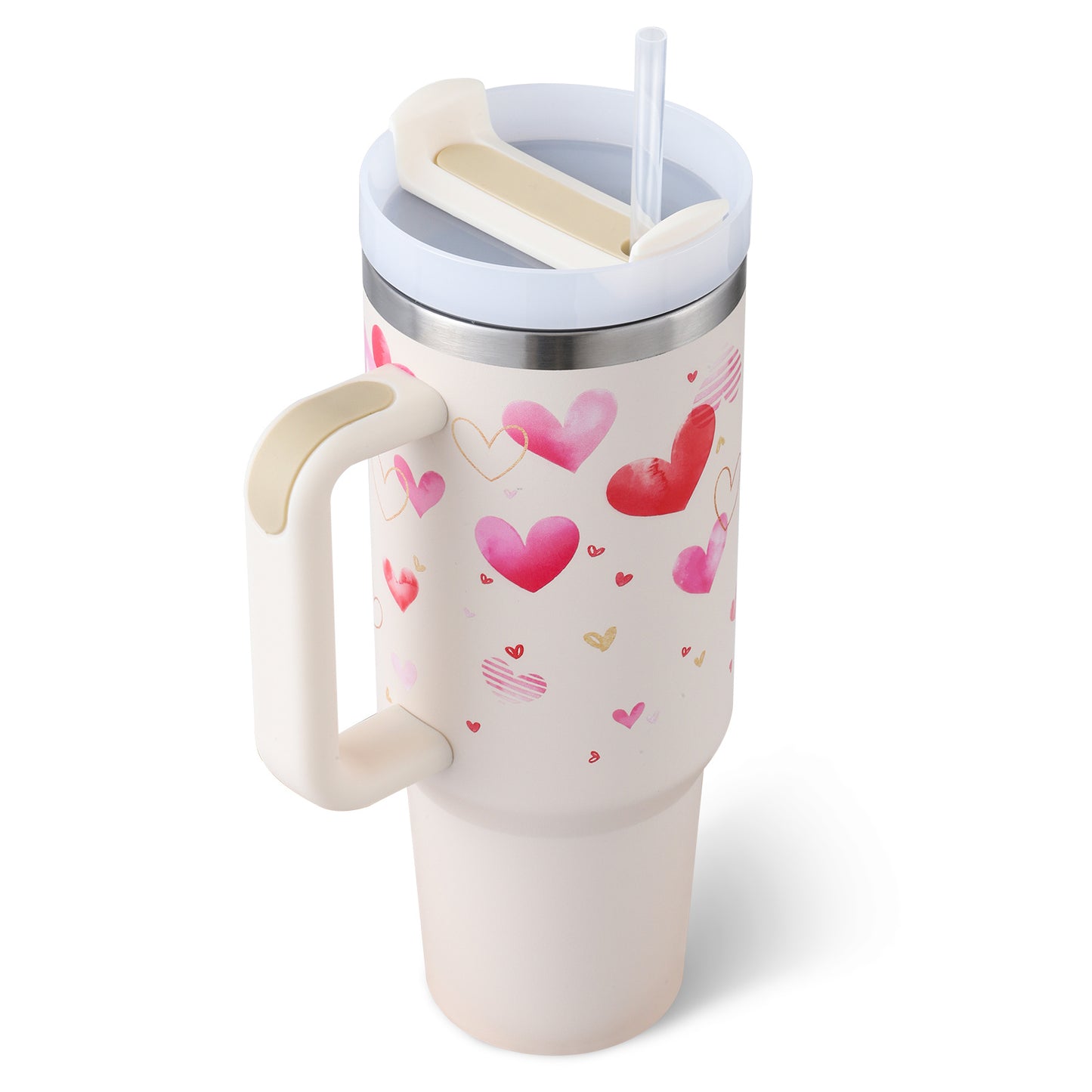 40 oz Insulated Tumbler with Handle & Straw – Stainless Steel Spill-Proof Travel Mug with Lid, Fits Car Cup Holder – Coffee Cup Gift for Valentine, Office, Gym, or Travel