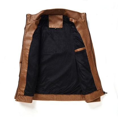 Foreign Trade Leather Jacket Men's Leather Jacket European And American Fashion Slim Fit Men's Motorcycle PU Leather Jacket With Velvet Leather Jacket Trendy