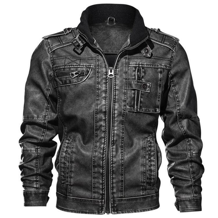 "Heren PU leren staande kraag jas - Casual rits bovenkleding (XL-7XL) | Stijlvolle en duurzame modejas"