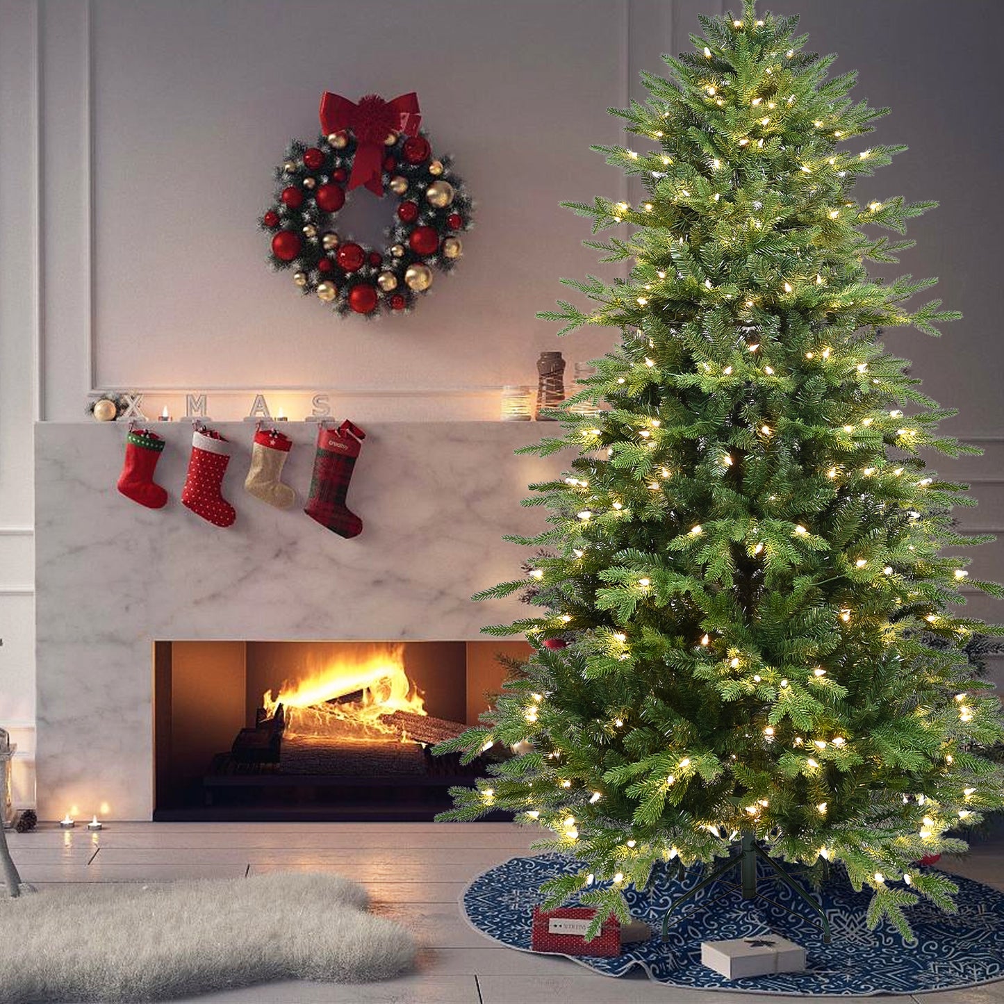 ✅ “Pre-Lit PVC Christmas Tree – Green Artificial Christmas Tree with LED Lights for Holiday Home Décor”