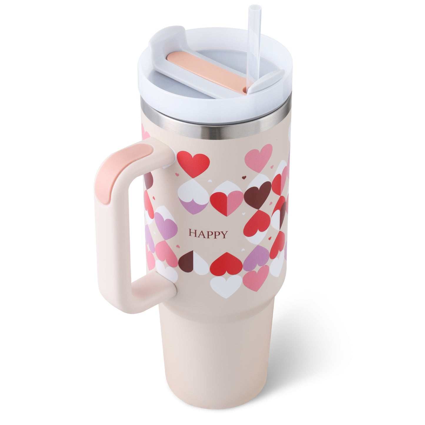 40 oz Insulated Tumbler with Handle & Straw – Stainless Steel Spill-Proof Travel Mug with Lid, Fits Car Cup Holder – Coffee Cup Gift for Valentine, Office, Gym, or Travel
