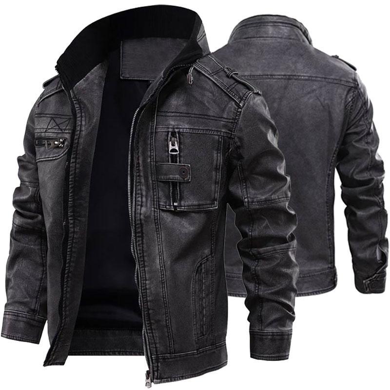"Heren PU leren staande kraag jas - Casual rits bovenkleding (XL-7XL) | Stijlvolle en duurzame modejas"