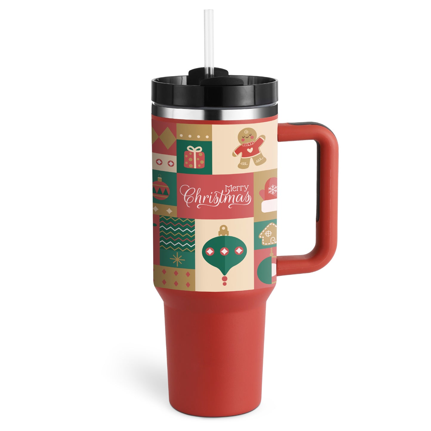 40 oz Insulated Tumbler with Handle & Straw – Stainless Steel Spill-Proof Travel Mug with Lid, Fits Car Cup Holder – Coffee Cup Gift for Valentine, Office, Gym, or Travel