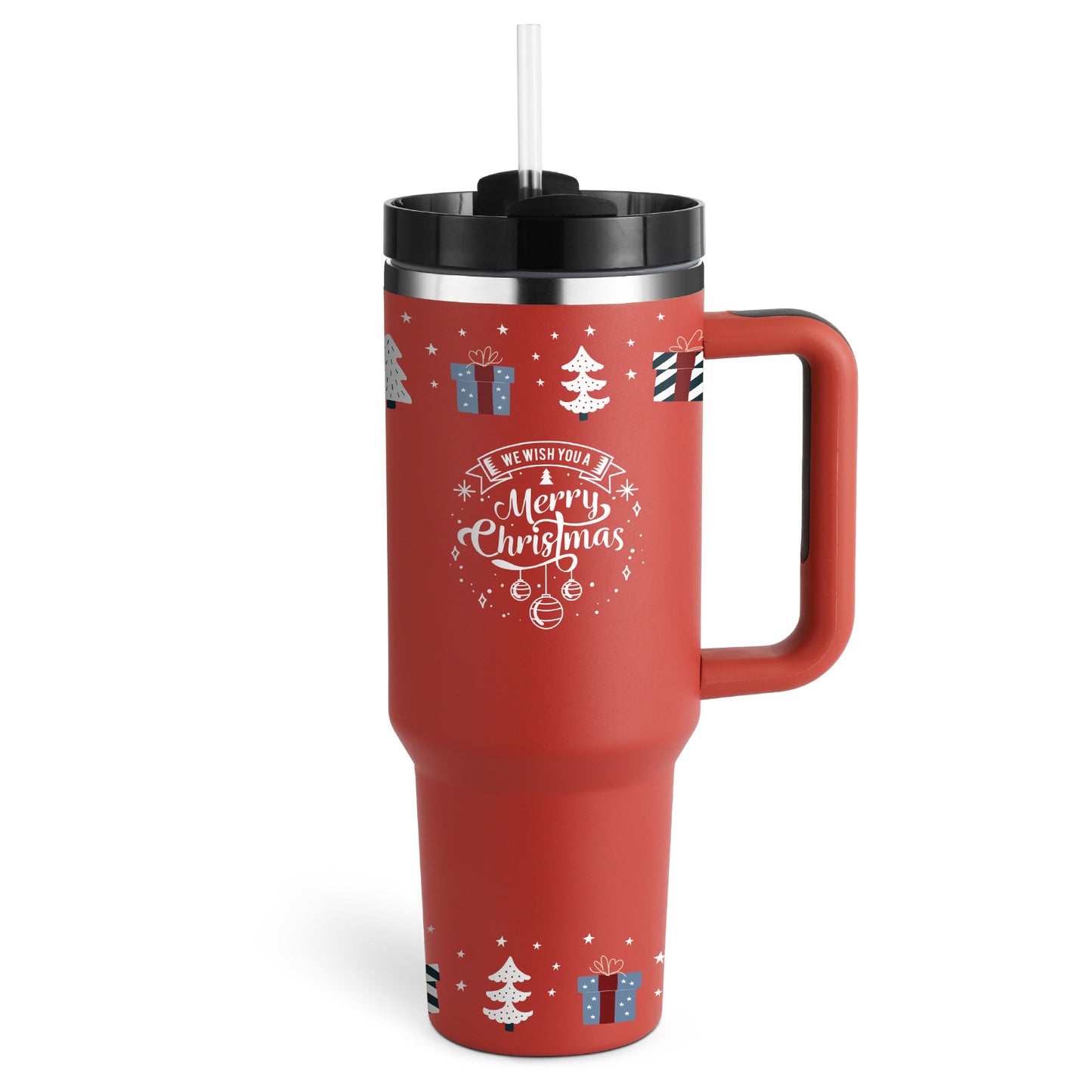 40 oz Insulated Tumbler with Handle & Straw – Stainless Steel Spill-Proof Travel Mug with Lid, Fits Car Cup Holder – Coffee Cup Gift for Valentine, Office, Gym, or Travel
