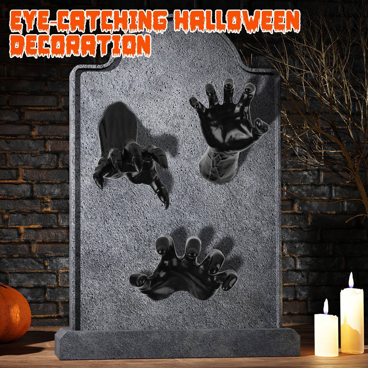 “3pcs Creepy Reaching Hands with LED Candles – Wall Mounted Halloween Decoration, Gothic Witch Devil Hand Horror Sculpture, Spooky Life-Sized Haunted House Decor”