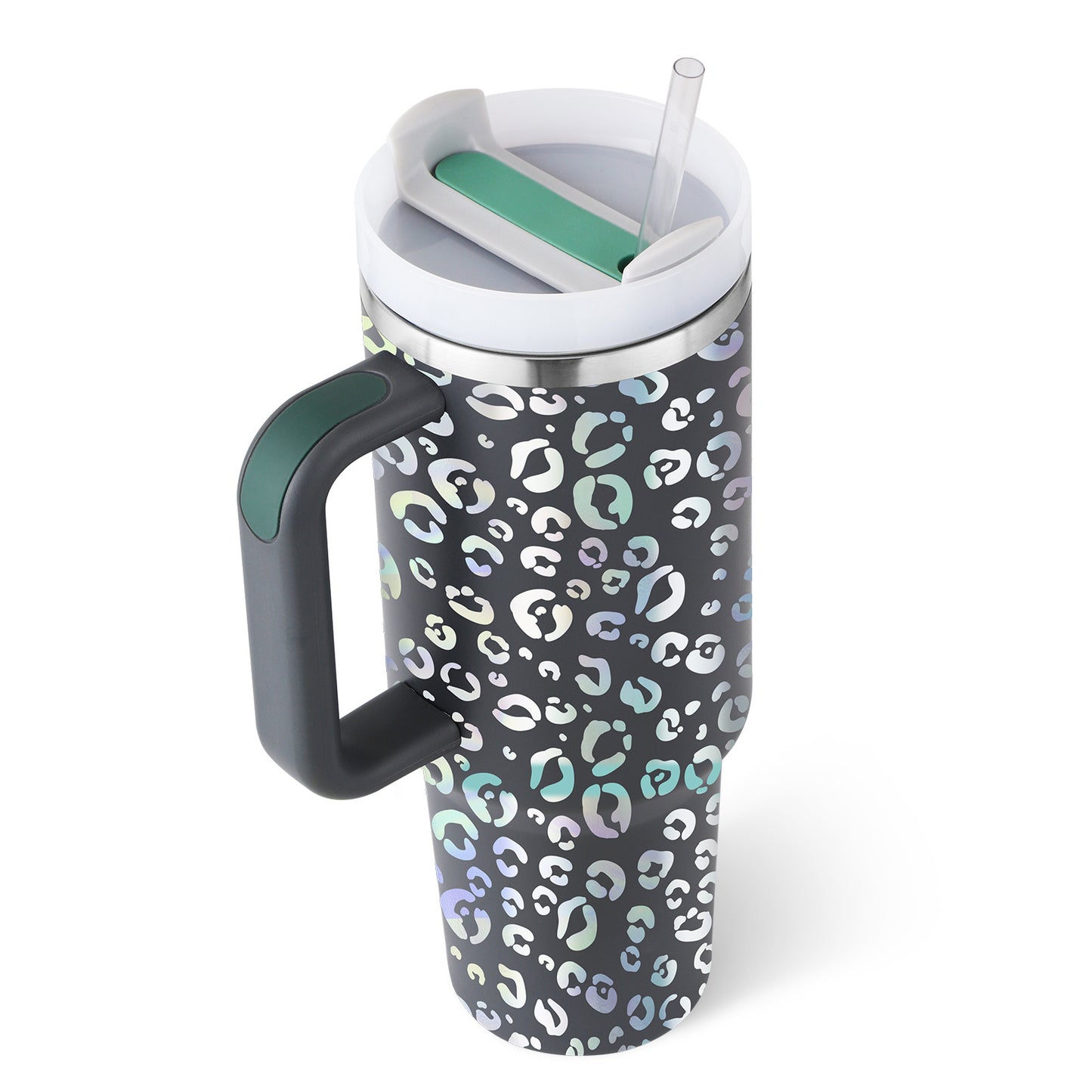 40 oz Insulated Tumbler with Handle & Straw – Stainless Steel Spill-Proof Travel Mug with Lid, Fits Car Cup Holder – Coffee Cup Gift for Valentine, Office, Gym, or Travel