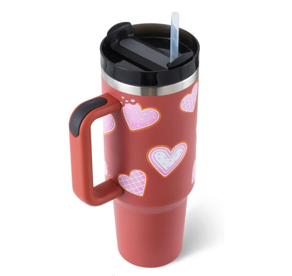 40 oz Insulated Tumbler with Handle & Straw – Stainless Steel Spill-Proof Travel Mug with Lid, Fits Car Cup Holder – Coffee Cup Gift for Valentine, Office, Gym, or Travel