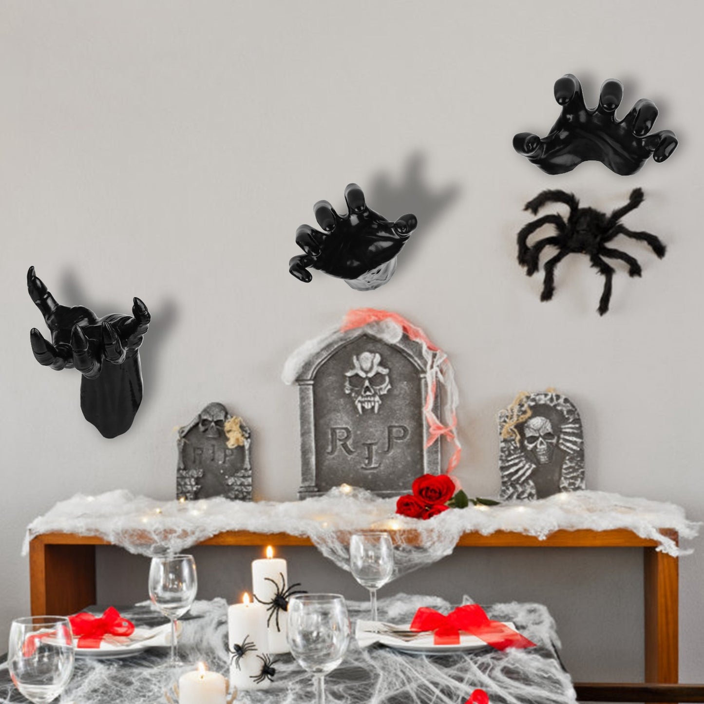 “3pcs Creepy Reaching Hands with LED Candles – Wall Mounted Halloween Decoration, Gothic Witch Devil Hand Horror Sculpture, Spooky Life-Sized Haunted House Decor”