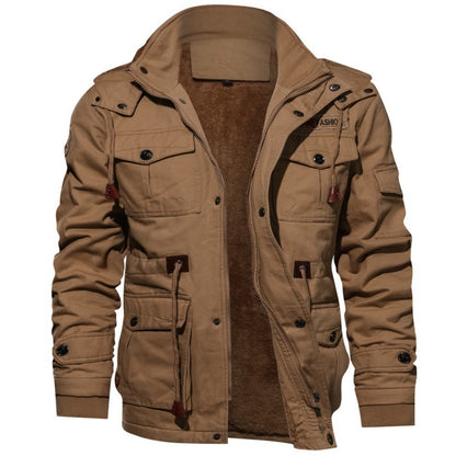 SPOSULEI Winter Jackets for Men Cotton Work Fleece Lined Army Jacket Winter Military Coat with Multi-Pockets