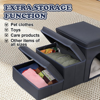 "Solidne Składane Schodki dla Psa z Przechowalnią – 3-Poziomowa Antypoślizgowa Rampka z Wytrzymałej Tkaniny Oxford, Idealna dla Małych i Średnich Ras, do Wysokich Łóżek i Kanap"