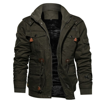 SPOSULEI Winter Jackets for Men Cotton Work Fleece Lined Army Jacket Winter Military Coat with Multi-Pockets