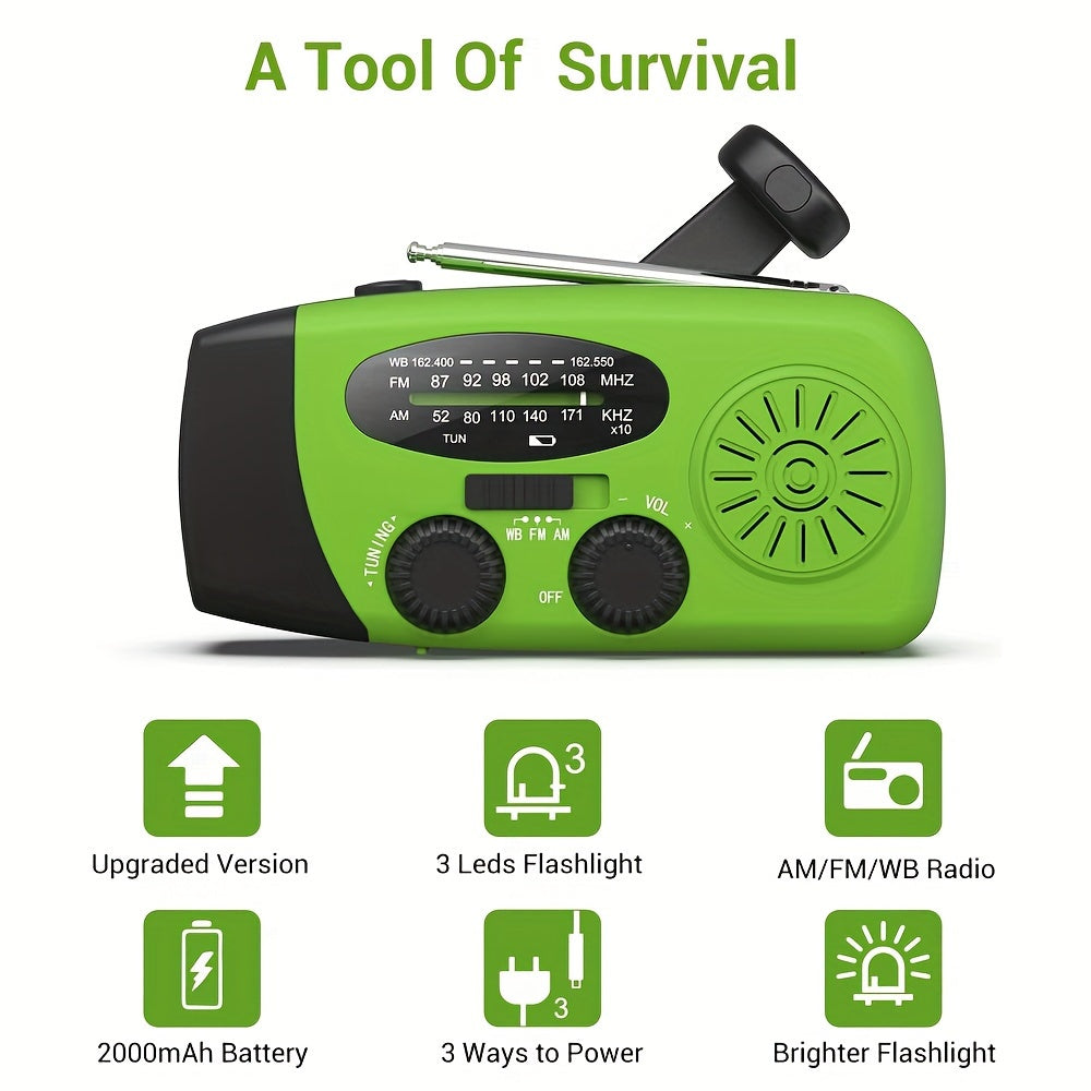 "Zonne-noodradio en powerbank – AM/FM/NOAA-weer, LED-zaklamp"