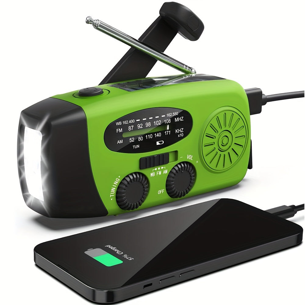"Zonne-noodradio en powerbank – AM/FM/NOAA-weer, LED-zaklamp"