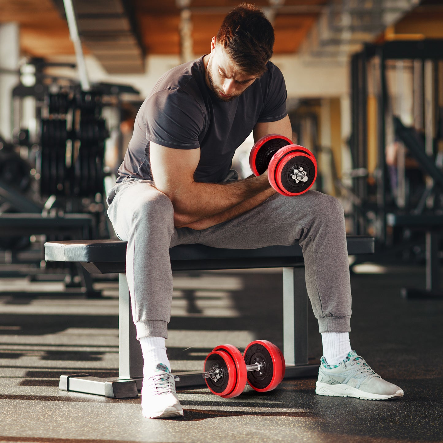 Adjustable Dumbbell Set 44LB, 2-in-1 Convertible Barbell & Dumbbell Weight Set for Full-Body Home Gym Strength Training – Men & Women