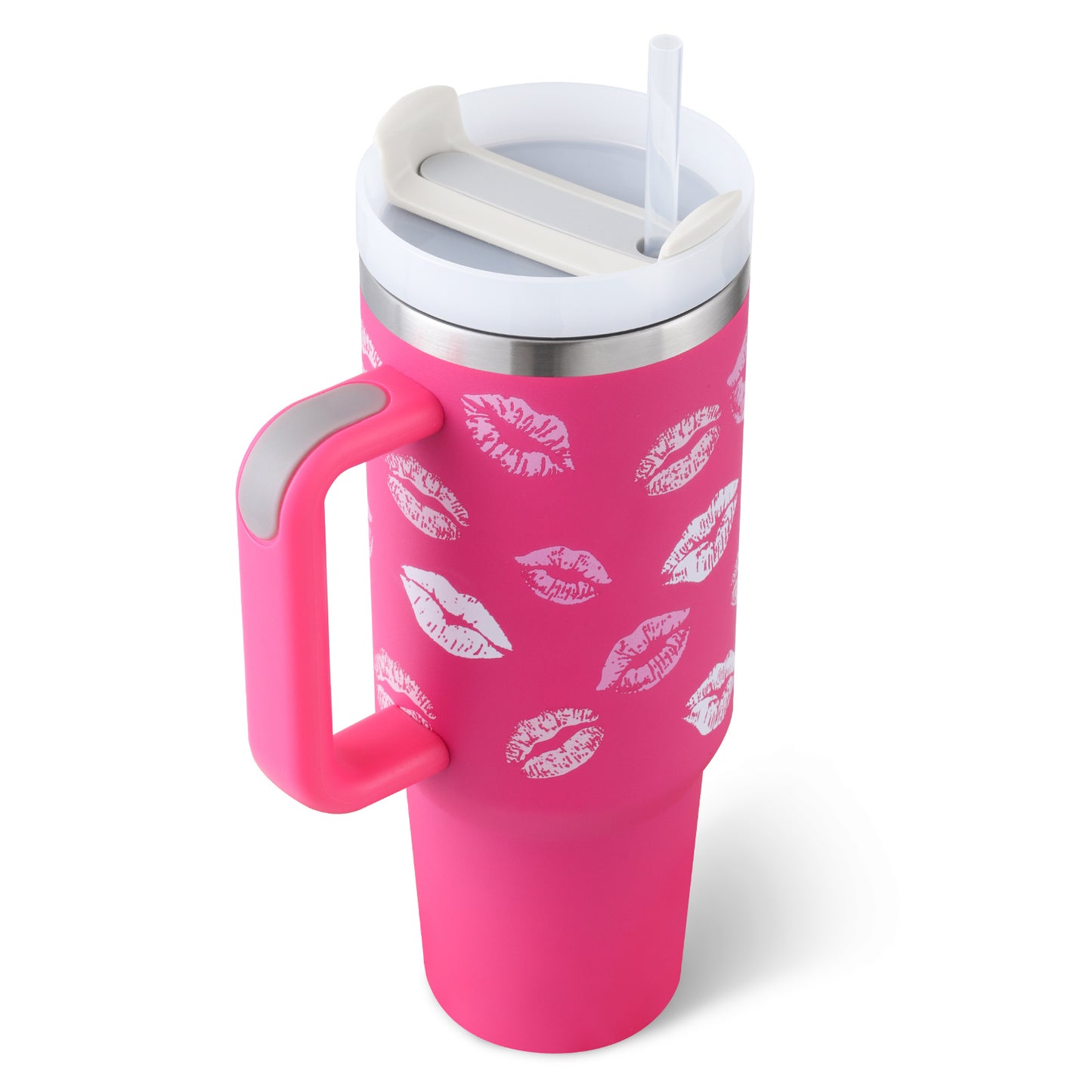40 oz Insulated Tumbler with Handle & Straw – Stainless Steel Spill-Proof Travel Mug with Lid, Fits Car Cup Holder – Coffee Cup Gift for Valentine, Office, Gym, or Travel