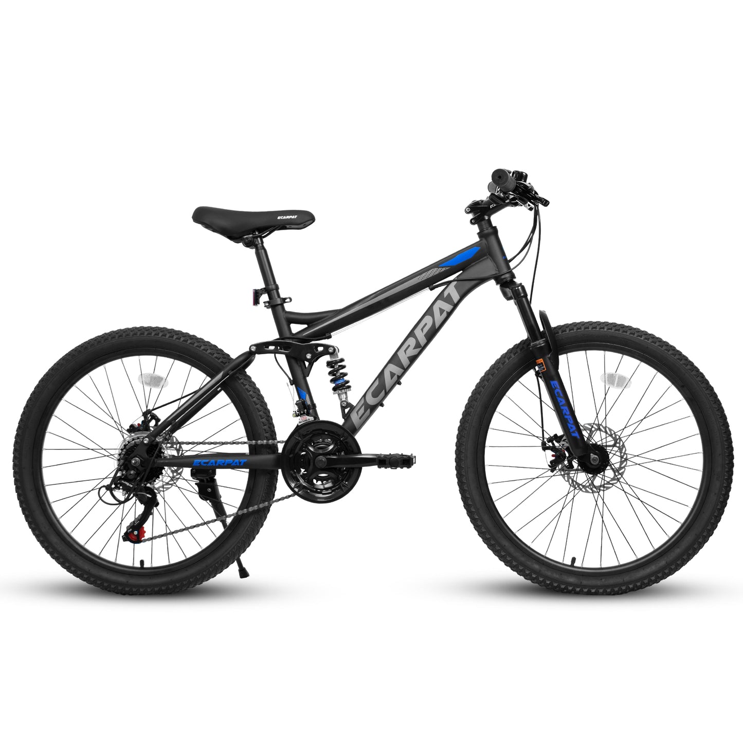 Mountain Bike 21-Inch with Full Suspension, 21 Speed Grip Shifters, High Carbon Steel Frame Mechanical Disc Brakes Unisex for Men, Women Adults for Trails