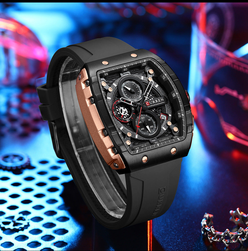 **Luxe herenhorloge met zes pinnen en quartz – nauwkeurige chronograaf met stijlvolle band**