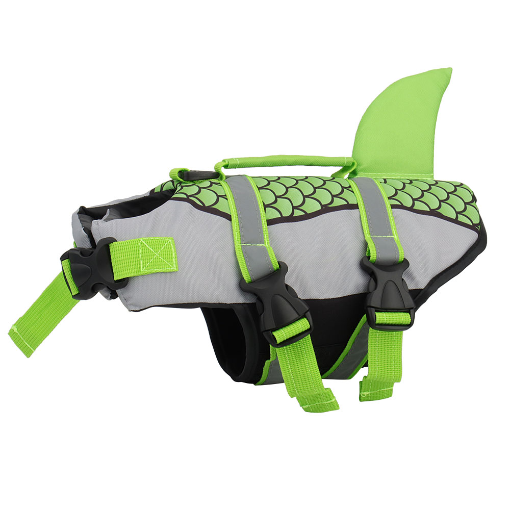 Dog Life Jacket with Shark Fin, Adjustable Pet Float Vest with Reflective Stripes and Life Handle, Life Buoy