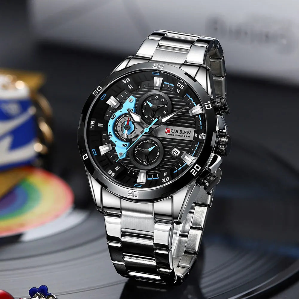 CURREN Steel ChronoX – Men's Fashion Luminous Dial Chronograph Watch