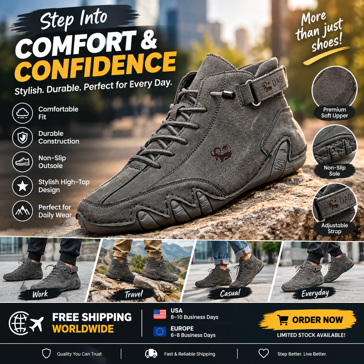 Genuine Leather High-Top Unisex Boots