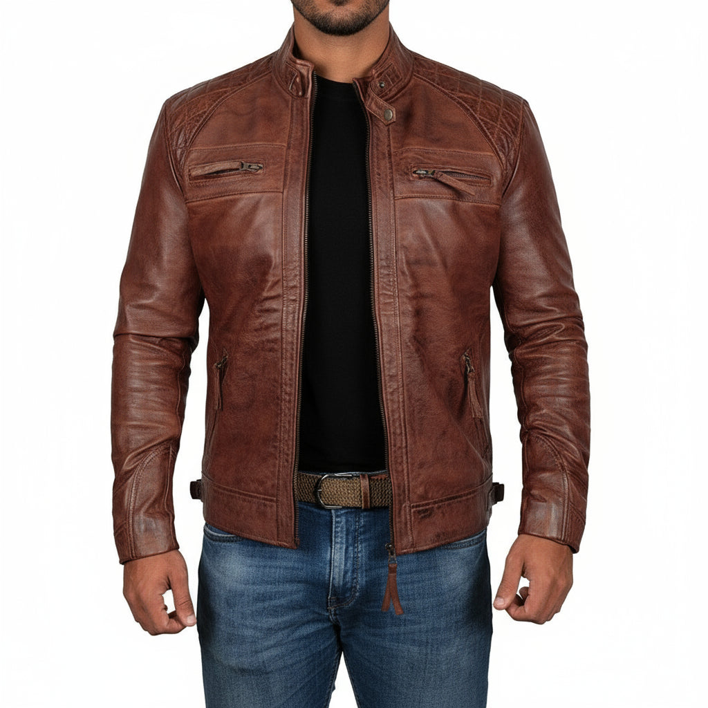 Men’s Zipper Leather Jacket – Stylish Slim Fit Moto Biker Coat for Everyday Wear