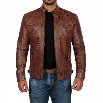 Men’s Zipper Leather Jacket – Stylish Slim Fit Moto Biker Coat for Everyday Wear
