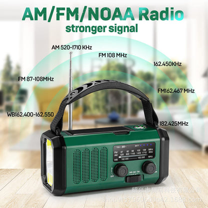 Emergency Radio English - With NL Manual - 2024 - Solar Powerbank - 10.000mAh - Wind Up - Emergency Alarm - Portable Radio on battery - Flashlight - Emergency Kit - Green - Army Green