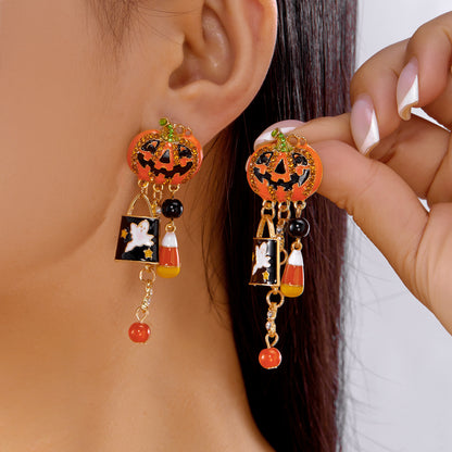 Halloween Earrings Pumpkin Ghost Pendant Earrings Gothic Tassel Women's Earrings