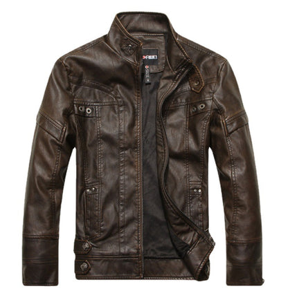 Foreign Trade Leather Jacket Men's Leather Jacket European And American Fashion Slim Fit Men's Motorcycle PU Leather Jacket With Velvet Leather Jacket Trendy