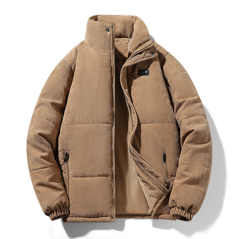 2023 Winter New Men's Corduroy Neck Collar Warm Padded Velvet Coat Men's