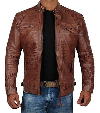 Men’s Zipper Leather Jacket – Stylish Slim Fit Moto Biker Coat for Everyday Wear