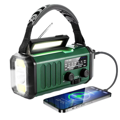 Emergency Radio English - With NL Manual - 2024 - Solar Powerbank - 10.000mAh - Wind Up - Emergency Alarm - Portable Radio on battery - Flashlight - Emergency Kit - Green - Army Green