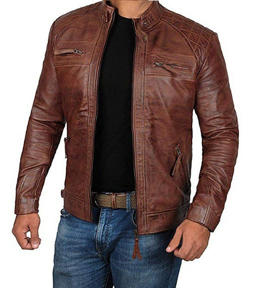 Men’s Zipper Leather Jacket – Stylish Slim Fit Moto Biker Coat for Everyday Wear