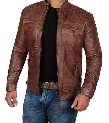 Men’s Zipper Leather Jacket – Stylish Slim Fit Moto Biker Coat for Everyday Wear
