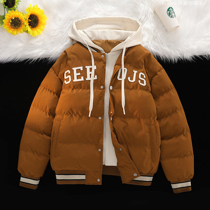 "Men's Winter Hooded Cotton Jacket 2023 – Trendy Thick Padded Coat, Stylish Warm Two-in-One Design – Fashionable Winter Wear for Men in the Netherlands"