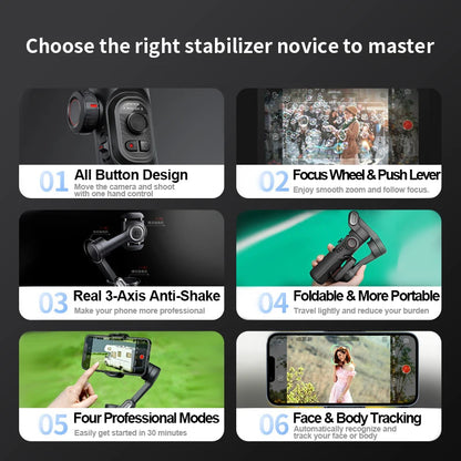 AOCHUAN Smart XE 3-assige Gimbal Stabilisator met Vullicht – Professionele Smartphone Stabilisator voor iPhone &amp; Android | Gezichtsherkenning, TikTok &amp; Vlogging Essentieel