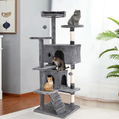 "Large Cat Tree Tower 54/70 Inch – Multi-Level Cat Condo with Hammock, Scratching Posts, Perches & Toys for Indoor Cats"